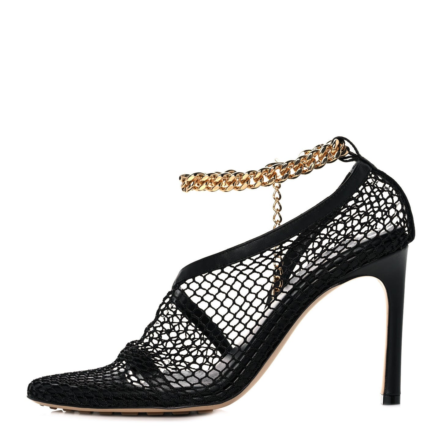 Mesh Nappa Chunky Chain Sandals 38.5 Black