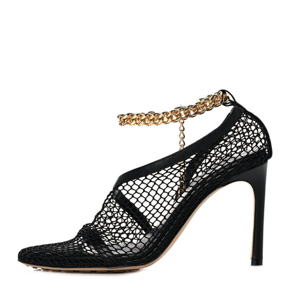 Bottega Veneta Mesh Nappa Chunky Chain Sandals 38.5 Black 1 of 8