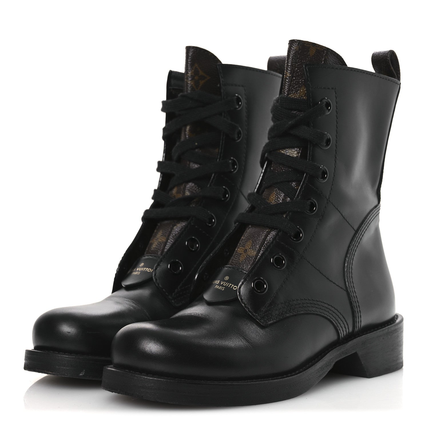 Louis Vuitton Calfskin Monogram Metropolis Flat Ranger Boots 37.5 Black 4 of 13