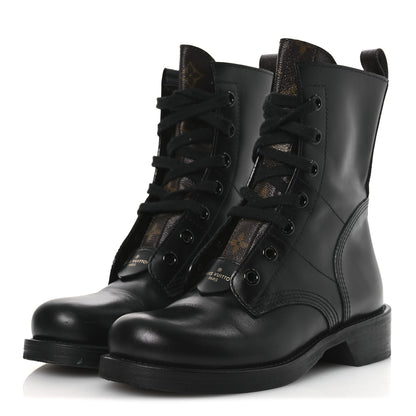 Louis Vuitton Calfskin Monogram Metropolis Flat Ranger Boots 37.5 Black 4 of 13