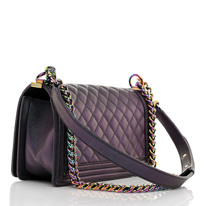 Chanel Iridescent Goatskin Quilted Medium Boy Flap Purple 3 of 10