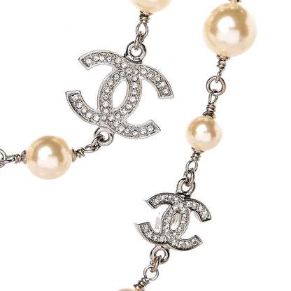 Chanel Crystal Pearl CC Long Necklace Silver 3 of 5
