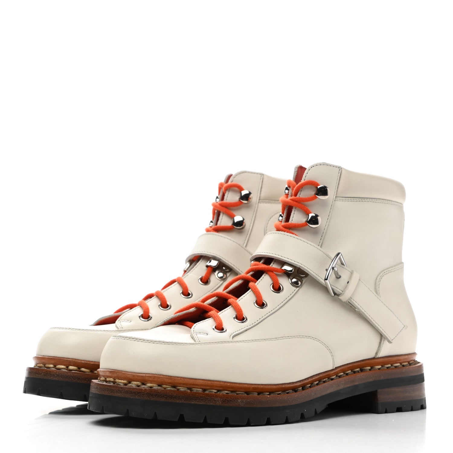Hermes Calfskin Hiking Ankle Boots 37.5 White 3 of 10