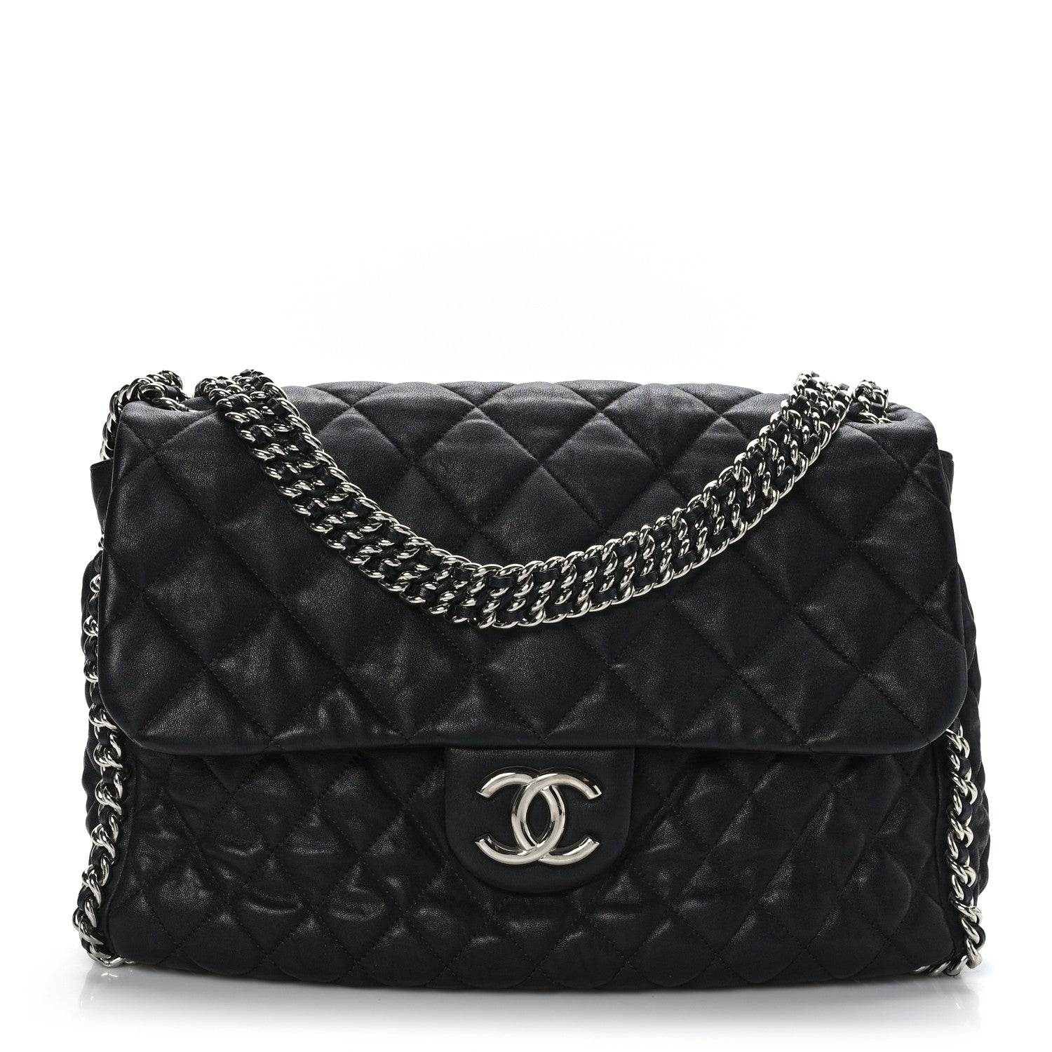 Chanel Washed Lambskin Quilted Maxi Chain Around Flap Black 1 of 9