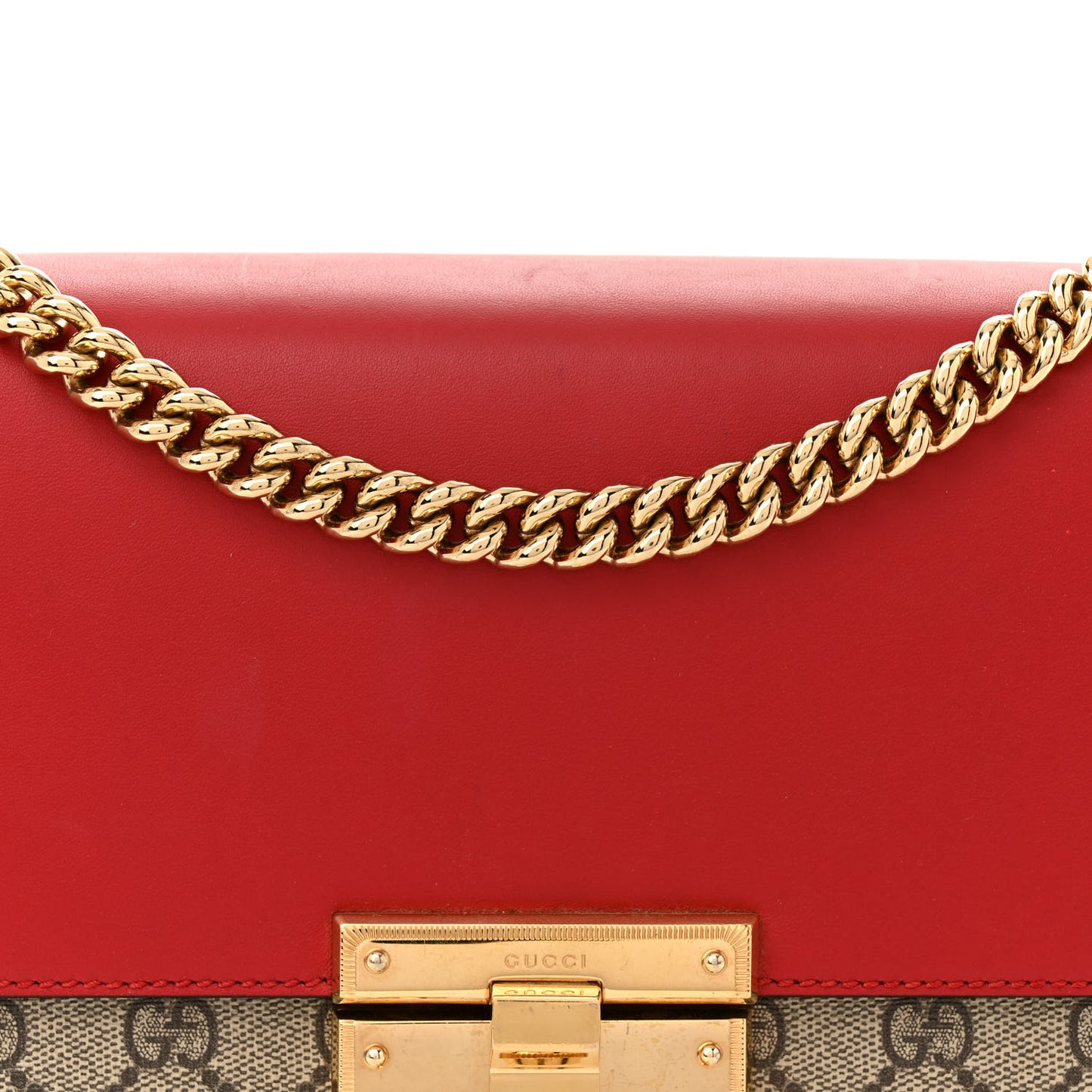 GG Supreme Monogram Calfskin Medium Padlock Shoulder Bag Beige Hibiscus Red New Rosette