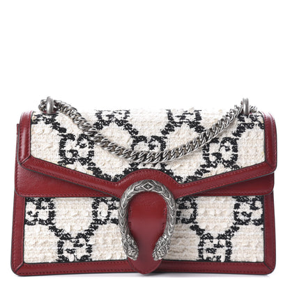 Gucci Tweed GG Monogram Small Dionysus Shoulder Bag White Black Romantic Cherry 1 of 8