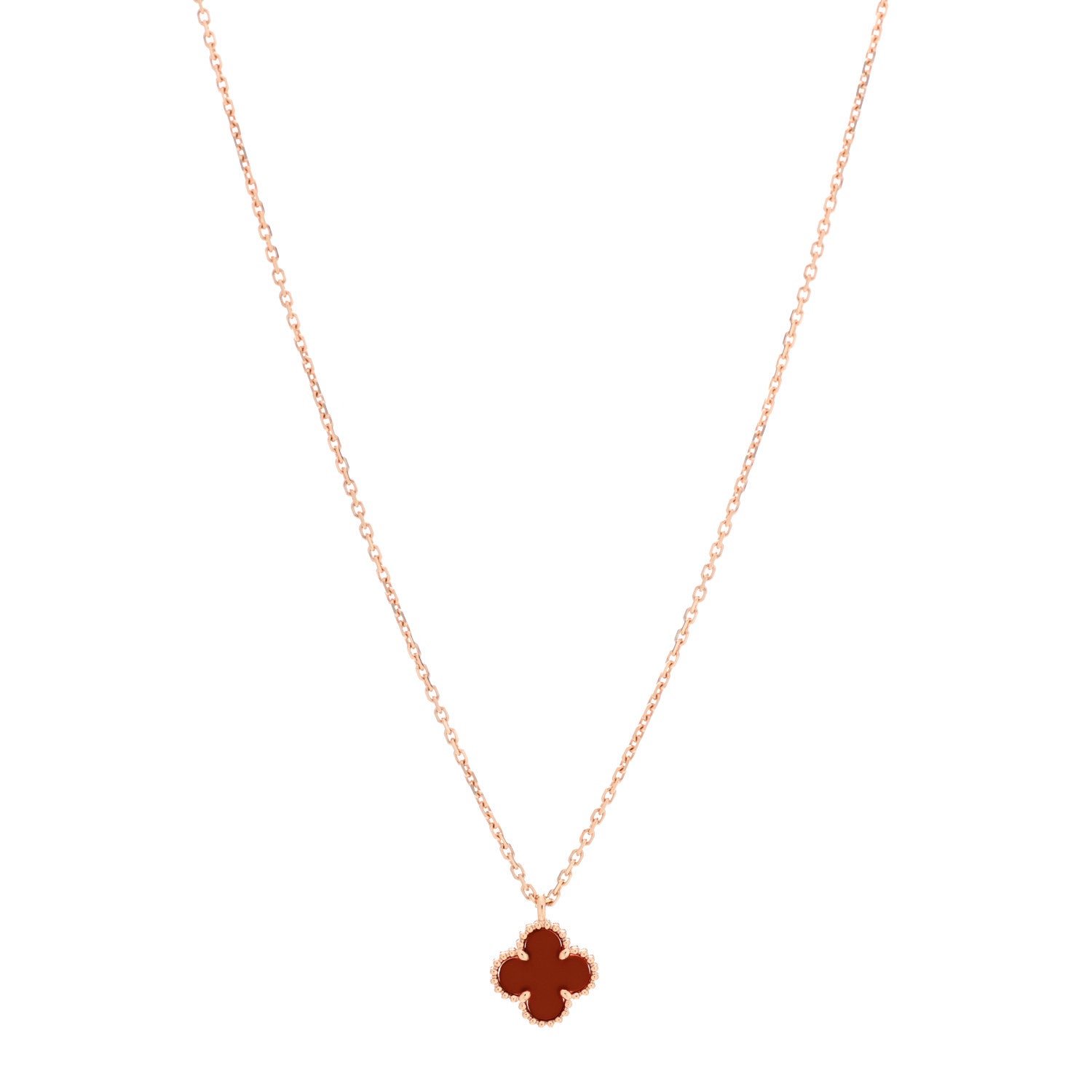 Van Cleef & Arpels 18K Rose Gold Carnelian Sweet Alhambra Pendant Necklace 1 of 7