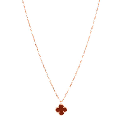 Van Cleef & Arpels 18K Rose Gold Carnelian Sweet Alhambra Pendant Necklace 1 of 7
