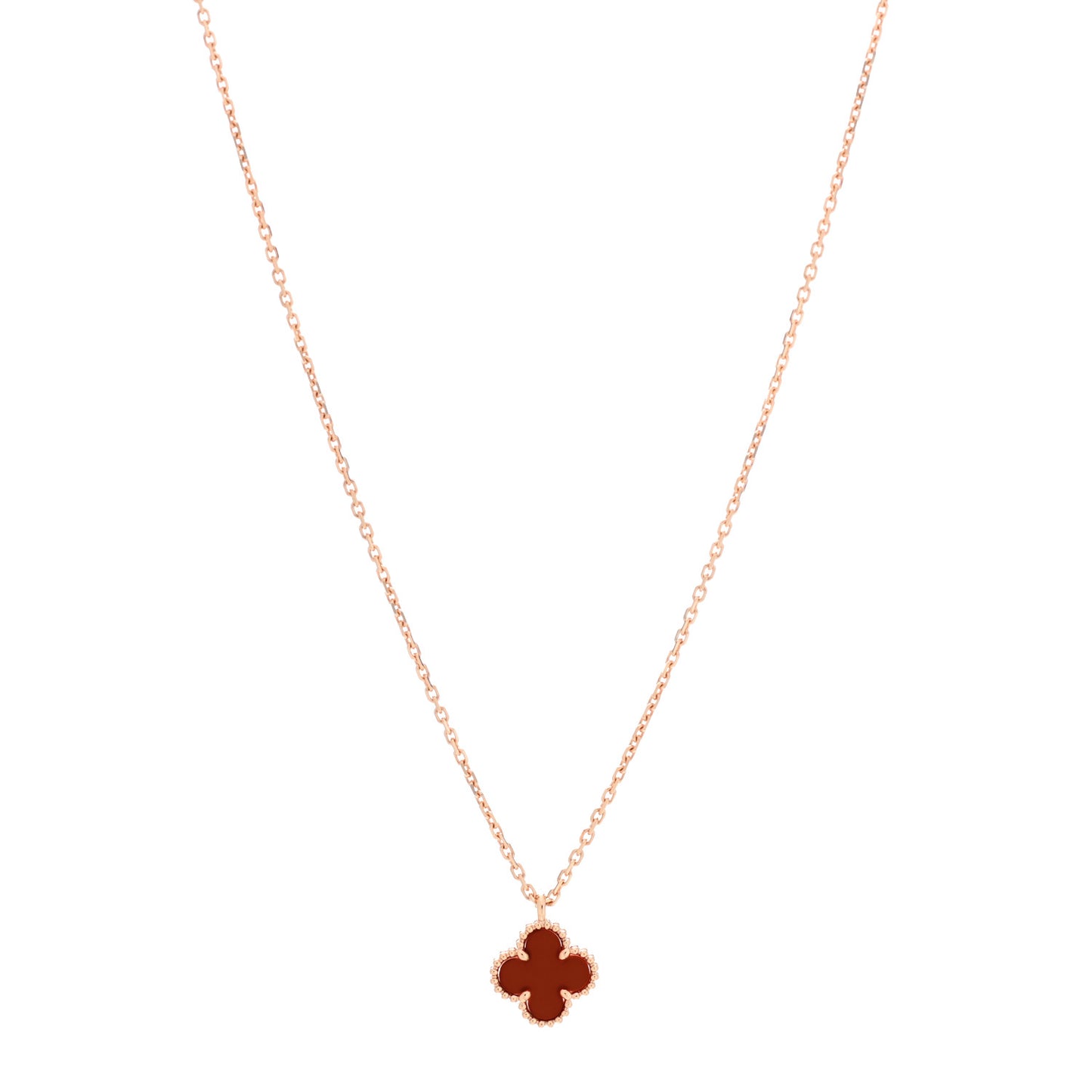 18K Rose Gold Carnelian Sweet Alhambra Pendant Necklace