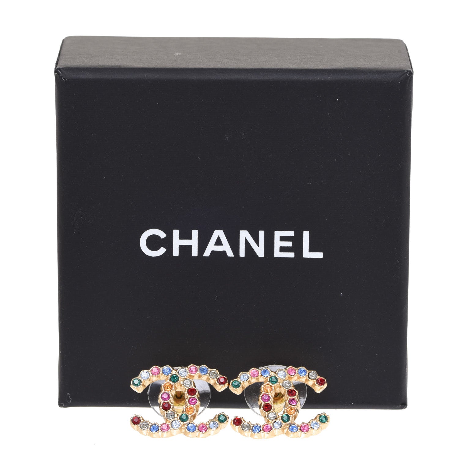 Chanel Crystal Over The Rainbow CC Earrings Gold Multicolor 5 of 5