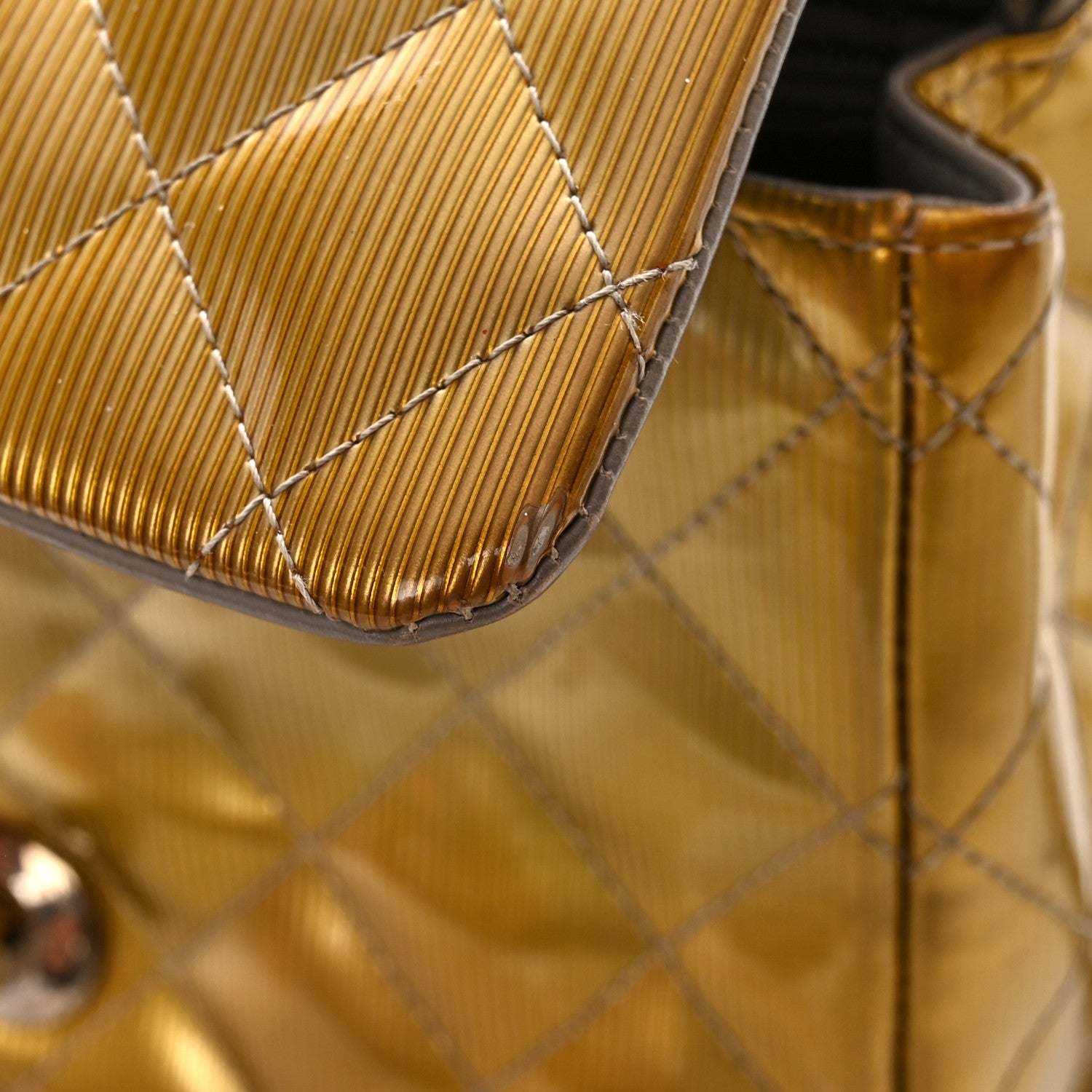 Chanel Striated Patent Quilted Mini Square Flap Beige 11 of 14