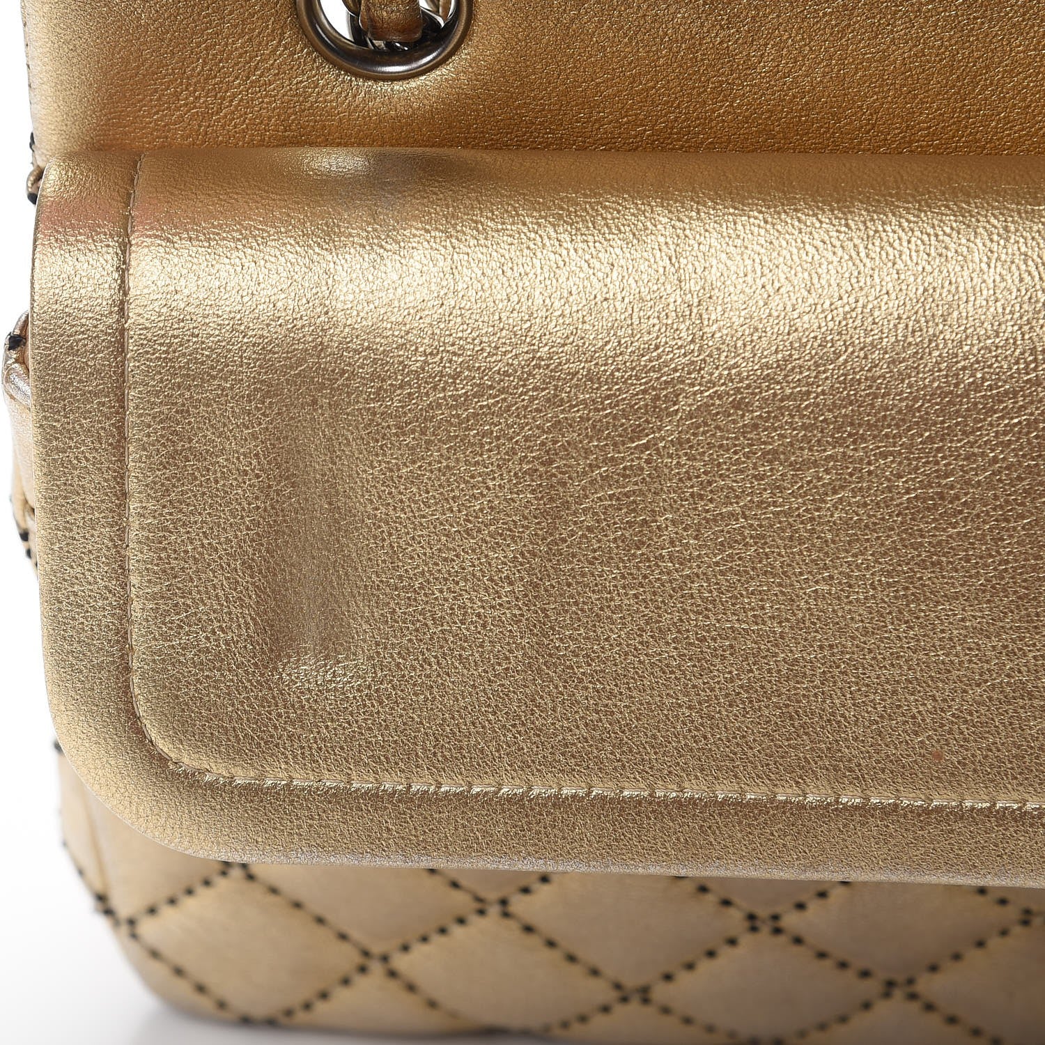 Chanel Metallic Lambskin Quilted Stitch Medium Double Flap Light Gold 10 of 21