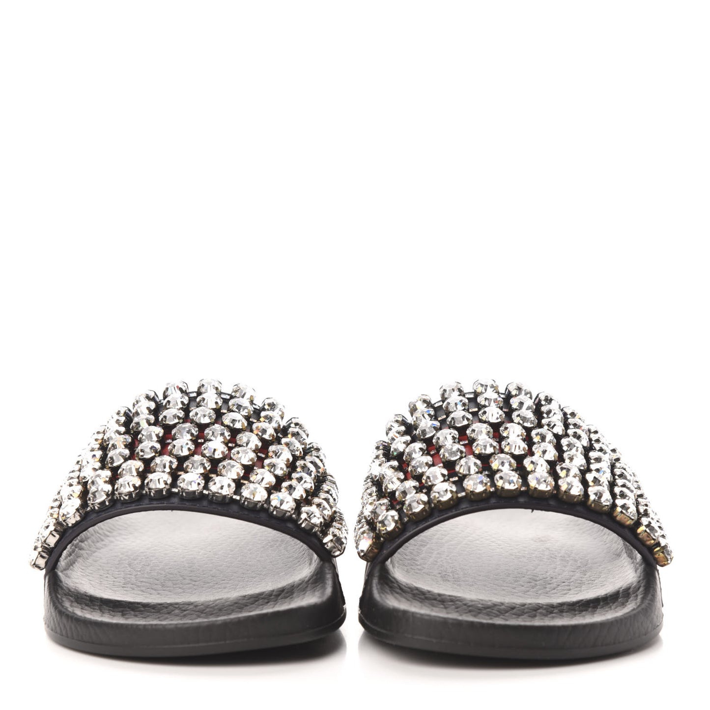 Calfskin Crystal Embellished Web Slide Sandals 35 Blue Red