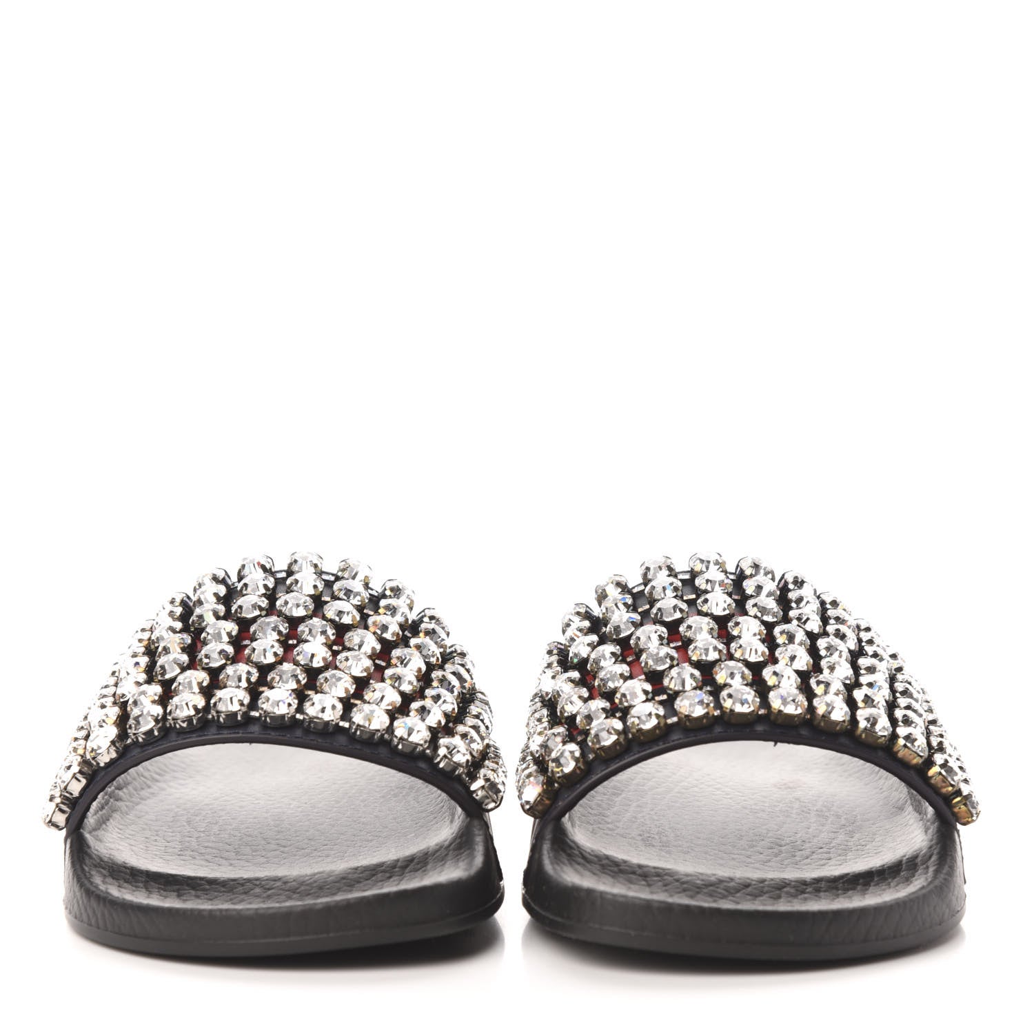 Gucci Calfskin Crystal Embellished Web Slide Sandals 35 Blue Red 3 of 8