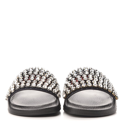 Gucci Calfskin Crystal Embellished Web Slide Sandals 35 Blue Red 3 of 8