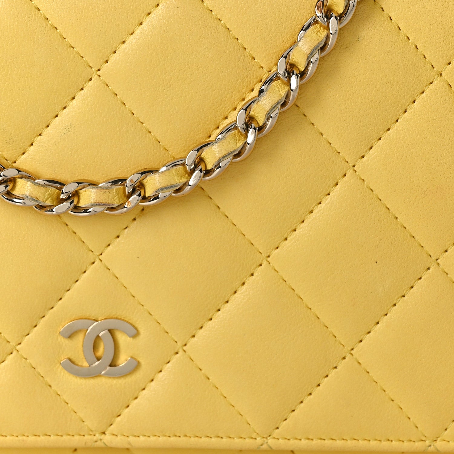 Chanel Lambskin Quilted Wallet on Chain WOC Yellow 18 of 19
