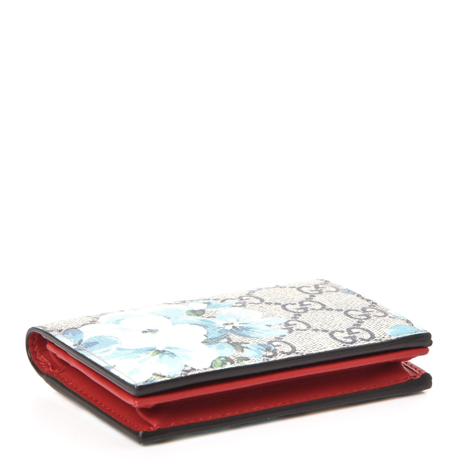 Gucci GG Supreme Monogram Blooms Card Case Beige Blue Navy Hibiscus Red 4 of 8