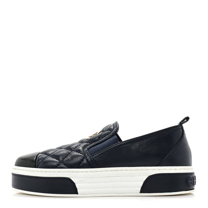 Chanel Lambskin Quilted Womens CC Stroll Sneakers 37 Dark Blue Black 1 of 9