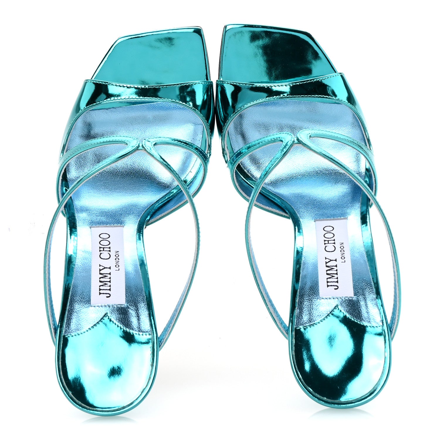 Jimmy Choo Metallic Calfskin Anise 95 Sandals 38.5 Malibu 2 of 9