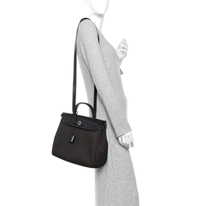 Hermes Military Toile Vache Hunter Herbag Zip Retourne 31 PM Black Ebene 2 of 12