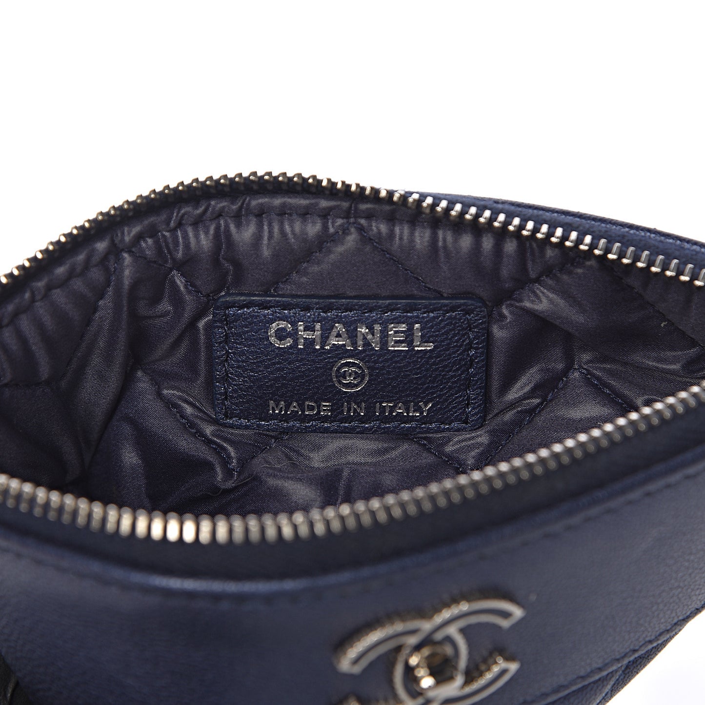 Metallic Sheepskin Chevron Quilted Small Vintage Mademoiselle Cosmetic Case Navy