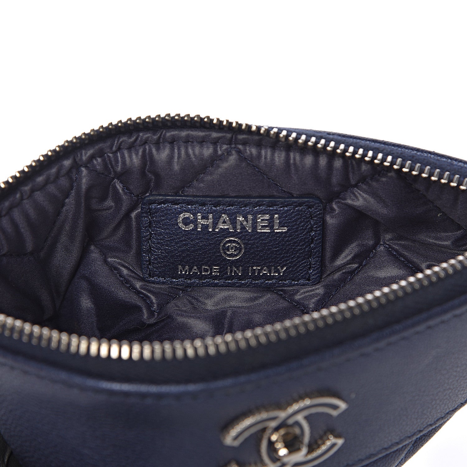 Chanel Metallic Sheepskin Chevron Quilted Small Vintage Mademoiselle Cosmetic Case Navy 6 of 7