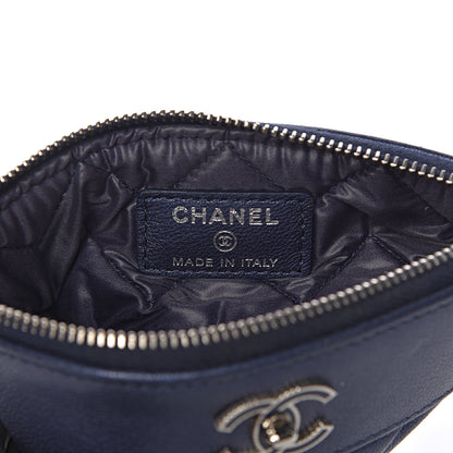 Chanel Metallic Sheepskin Chevron Quilted Small Vintage Mademoiselle Cosmetic Case Navy 6 of 7