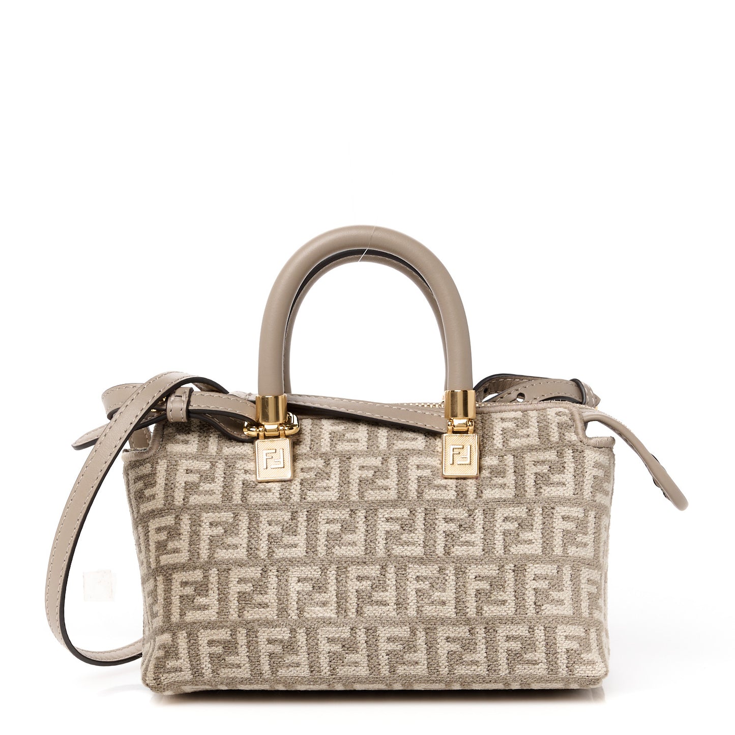 Chenille Vitello Micro FF Mini By The Way Top Handle Boston Bag Tortora Nuvola