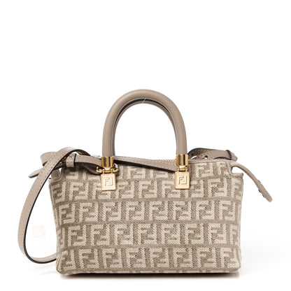 Fendi Chenille Vitello Micro FF Mini By The Way Top Handle Boston Bag Tortora Nuvola 1 of 10