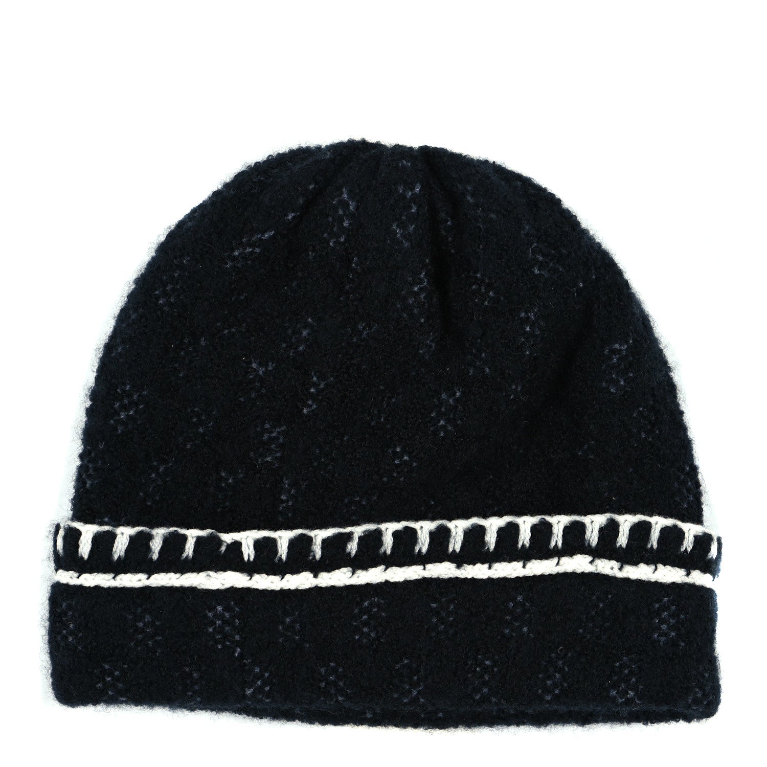 Chanel Cashmere Wool Silk CC Beanie Hat Black White 2 of 4