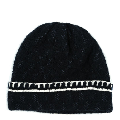 Chanel Cashmere Wool Silk CC Beanie Hat Black White 2 of 4