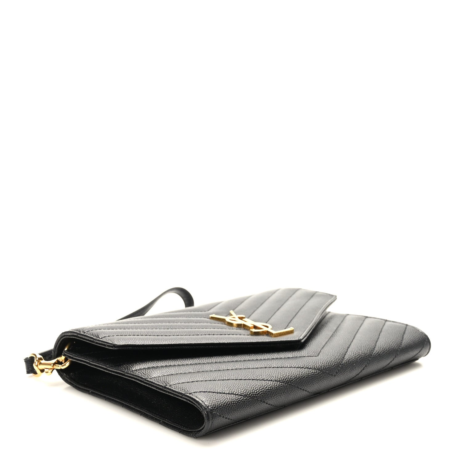 Saint Laurent Grain De Poudre Matelasse Chevron Monogram Envelope Clutch Black 4 of 8
