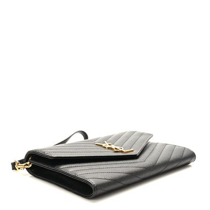 Saint Laurent Grain De Poudre Matelasse Chevron Monogram Envelope Clutch Black 4 of 8