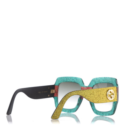 Gucci Square Frame GG0102S Sunglasses Glitter Red Black Green 4 of 7