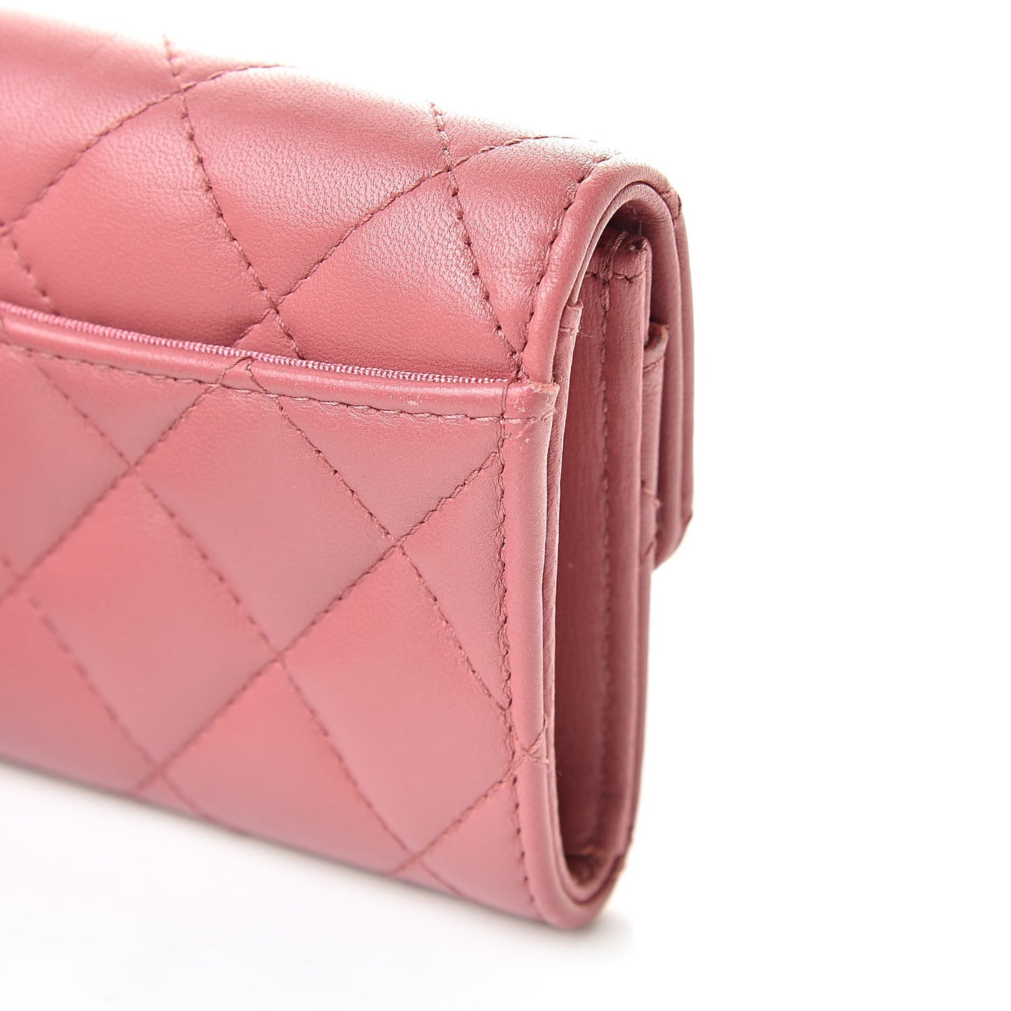 Lambskin Quilted Flap Card Holder Pink