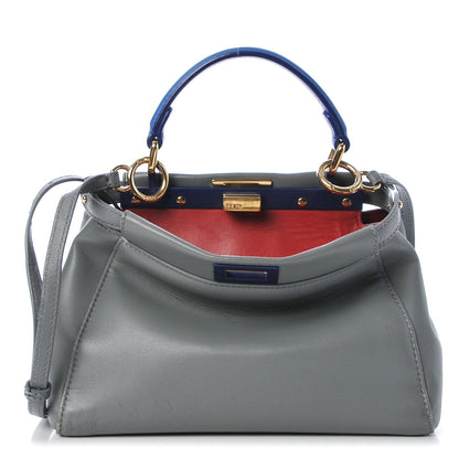 Fendi Nappa Colorblock Mini Peekaboo Iconic Satchel Grigio Chiaro Fragola Blue 1 of 21