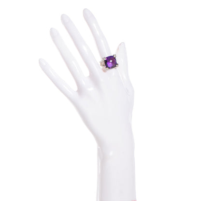 David Yurman Sterling Silver Amethyst Pave Diamond 15mm Cushion On Point Ring 7 2 of 5