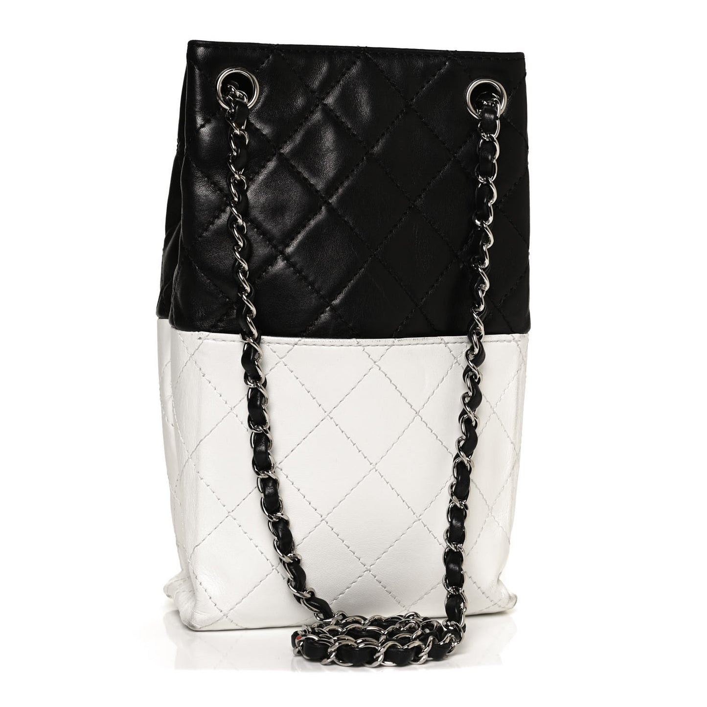 Lambskin Quilted Bi-Color Drawstring Shoulder Bag Black White