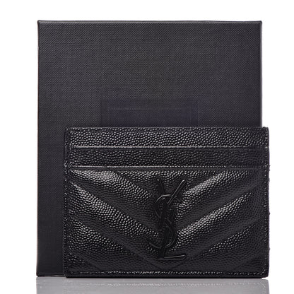 Saint Laurent Grain De Poudre Matelasse Chevron Monogram Credit Card Case Black 7 of 7