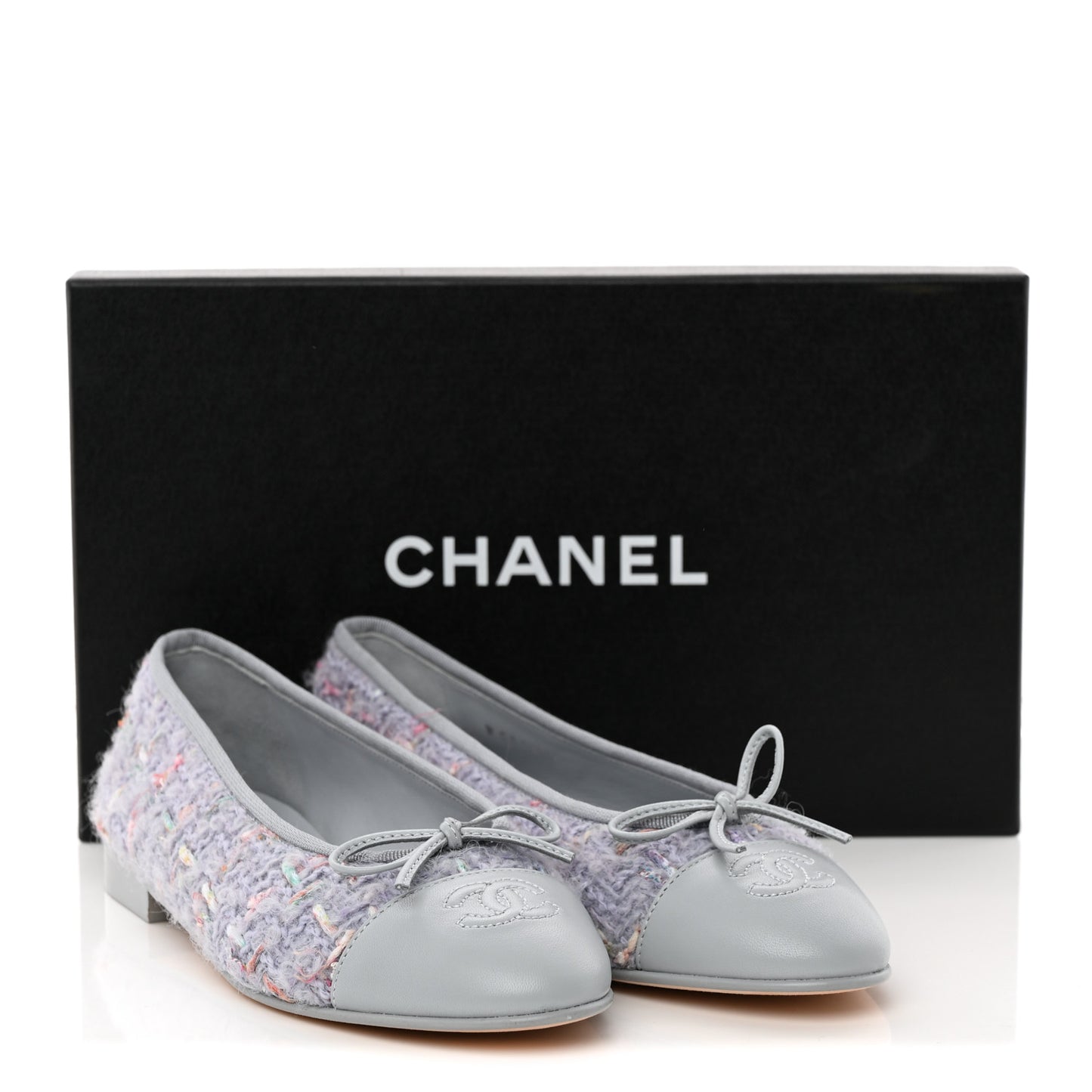 Tweed Lambskin Cap Toe Ballerina Flats 37 Lilac Multicolor