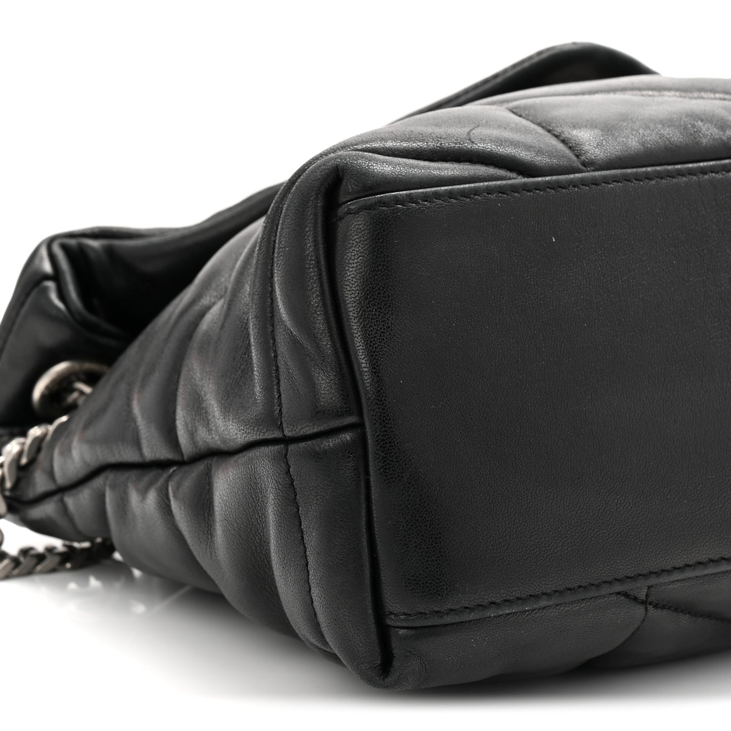 Lambskin Quilted Small Loulou Puffer Monogram Chain Satchel Black