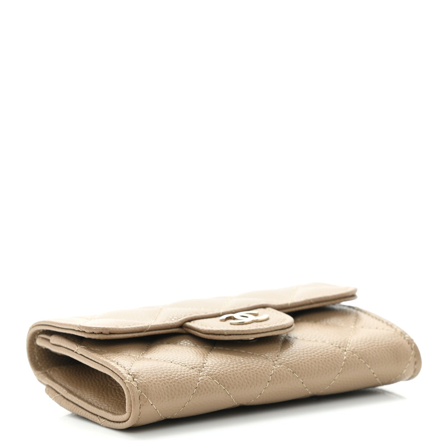Caviar Quilted Flap Card Holder Wallet Beige