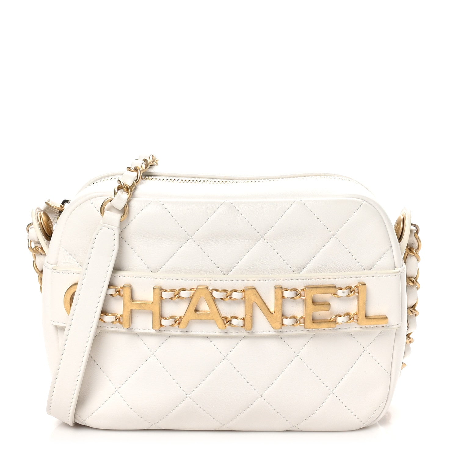 Chanel Calfskin Quilted Enchained Camera Case Bag White 1 of 9