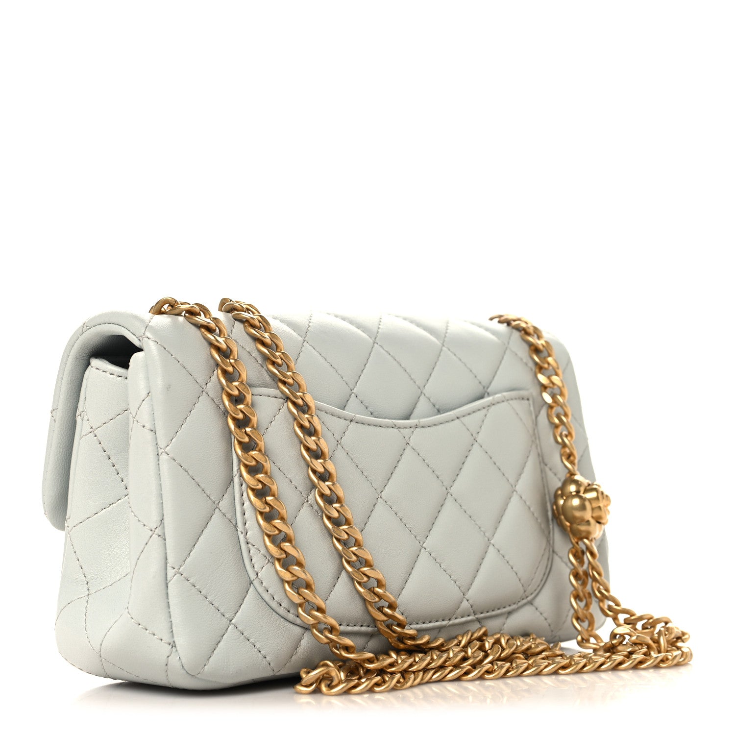 Chanel Lambskin Quilted Mini Rectangular Sweet Camellia Flap Light Blue 3 of 10