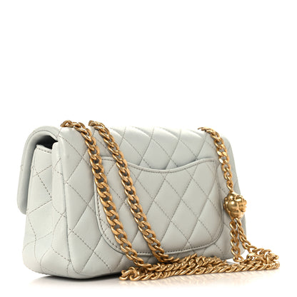 Chanel Lambskin Quilted Mini Rectangular Sweet Camellia Flap Light Blue 3 of 10