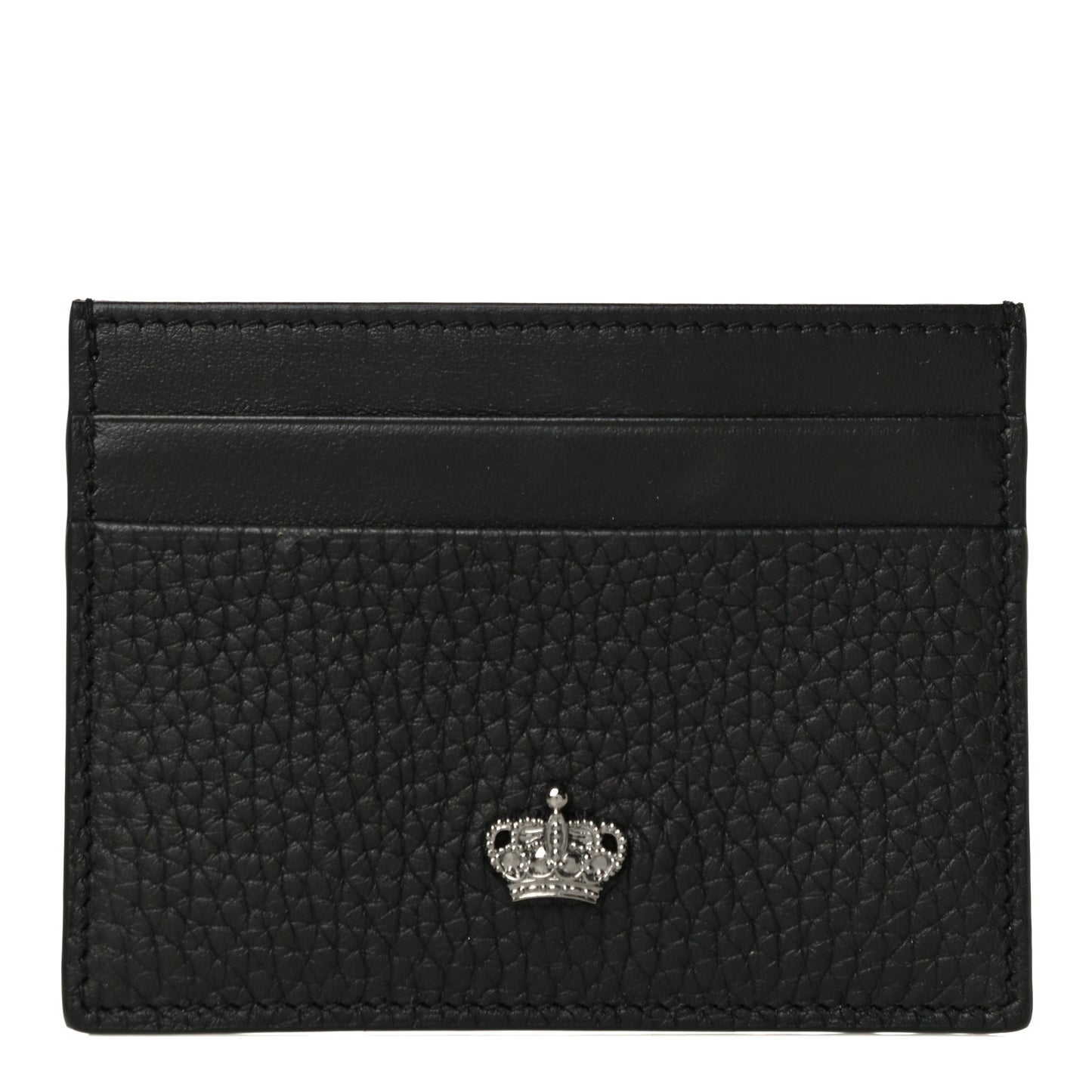 Grained Deerskin Crown Card Holder Black