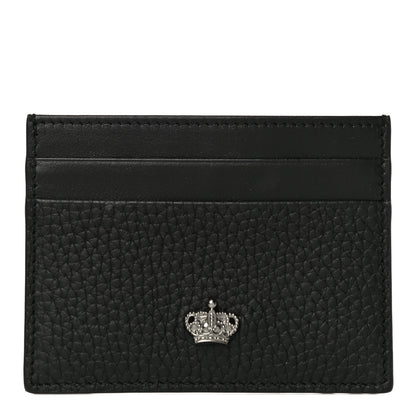 Dolce & Gabbana Grained Deerskin Crown Card Holder Black 1 of 11