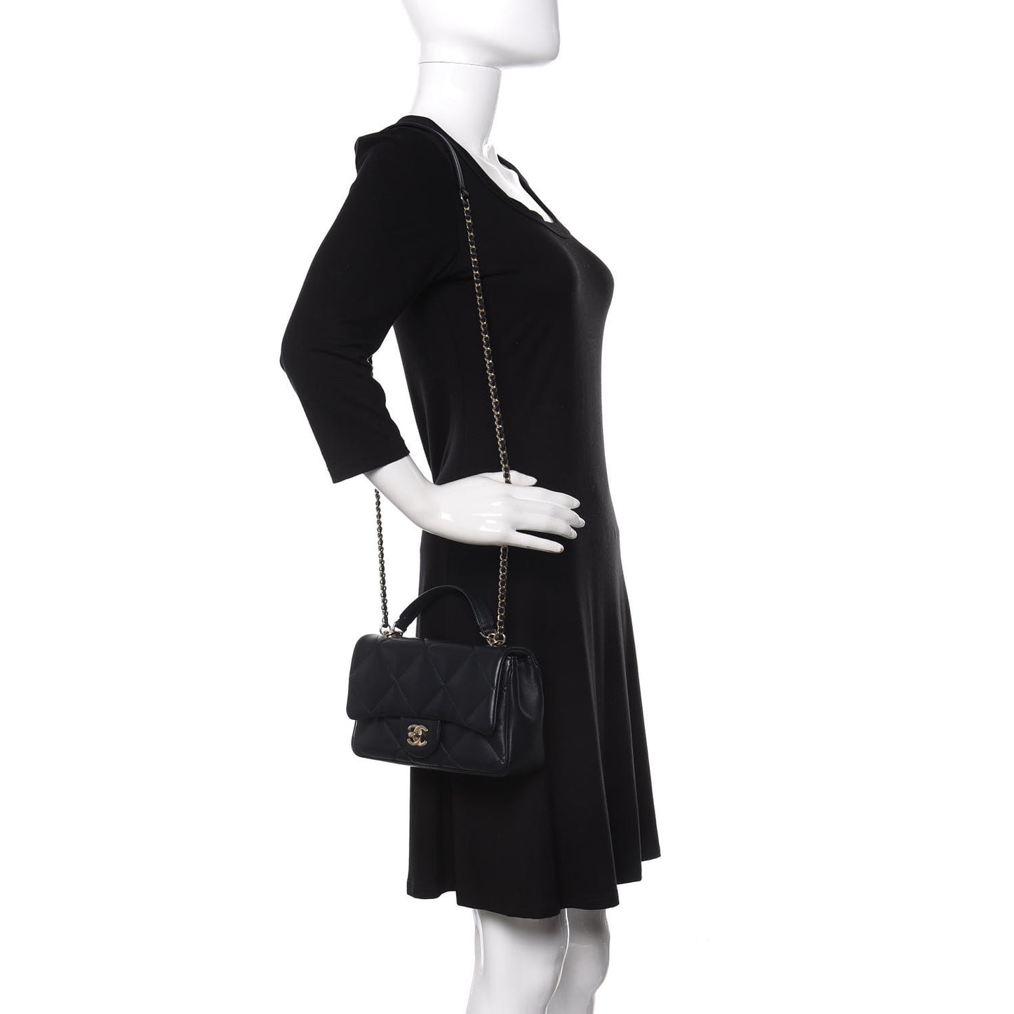 Lambskin Quilted Small Easy Carry Flap Navy