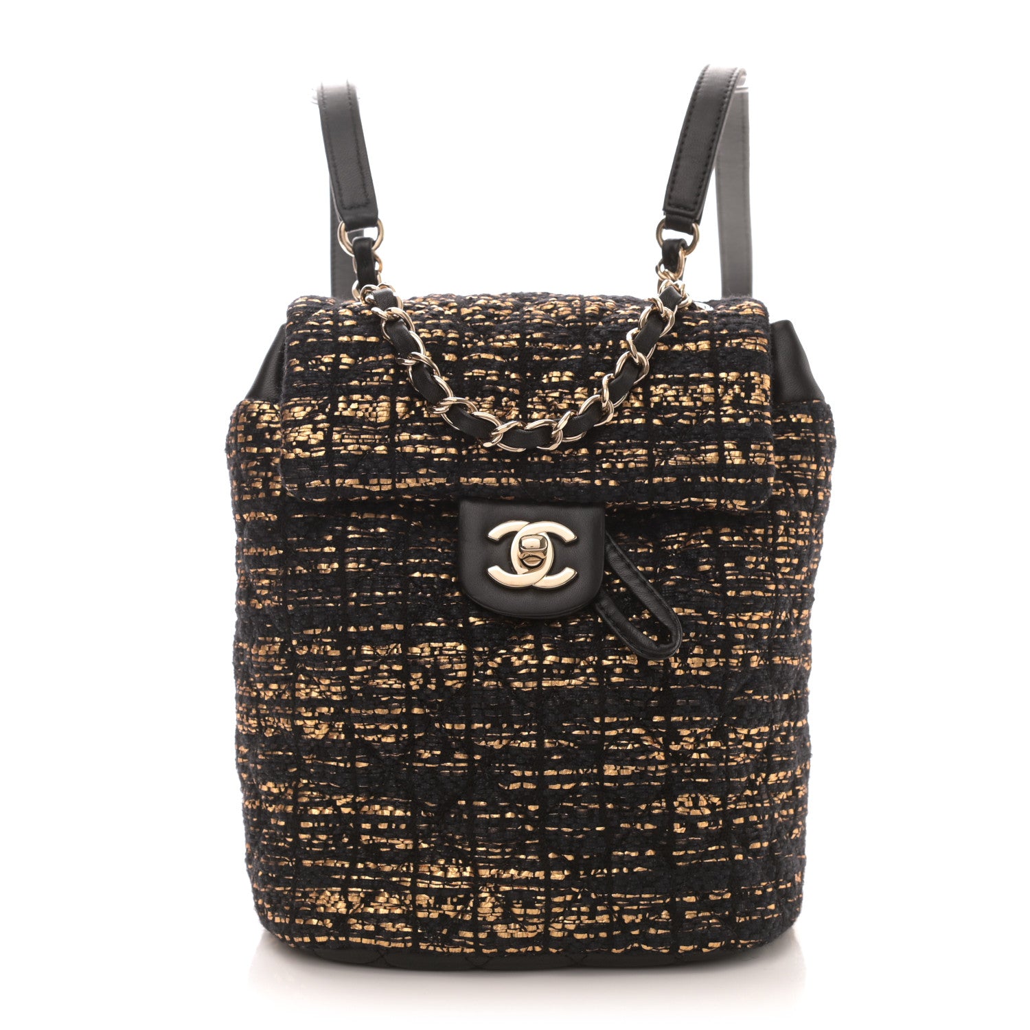 Chanel Tweed Quilted Mini Urban Spirit Backpack Black Gold 1 of 8