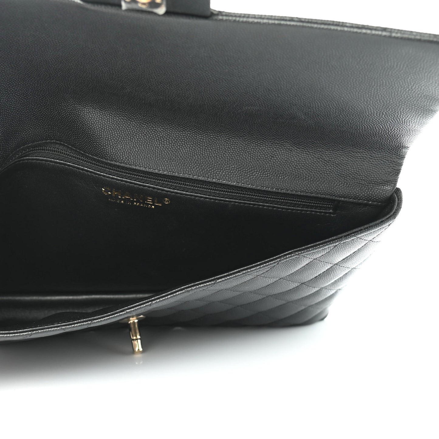 Caviar Quilted Flap Clutch Black